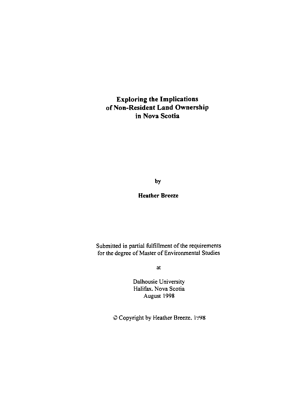 Of Non-Resident Land Ownership in Nova Scotia