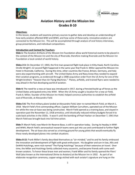 Aviation History and the Mission Inn Grades 8-10