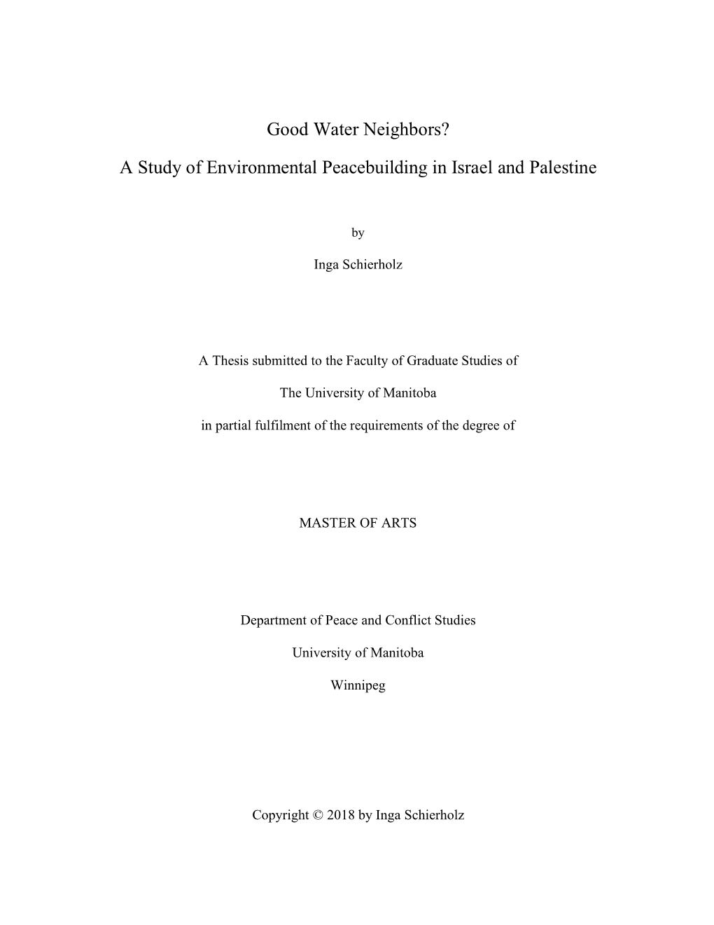 A Study of Environmental Peacebuilding in Israel and Palestine