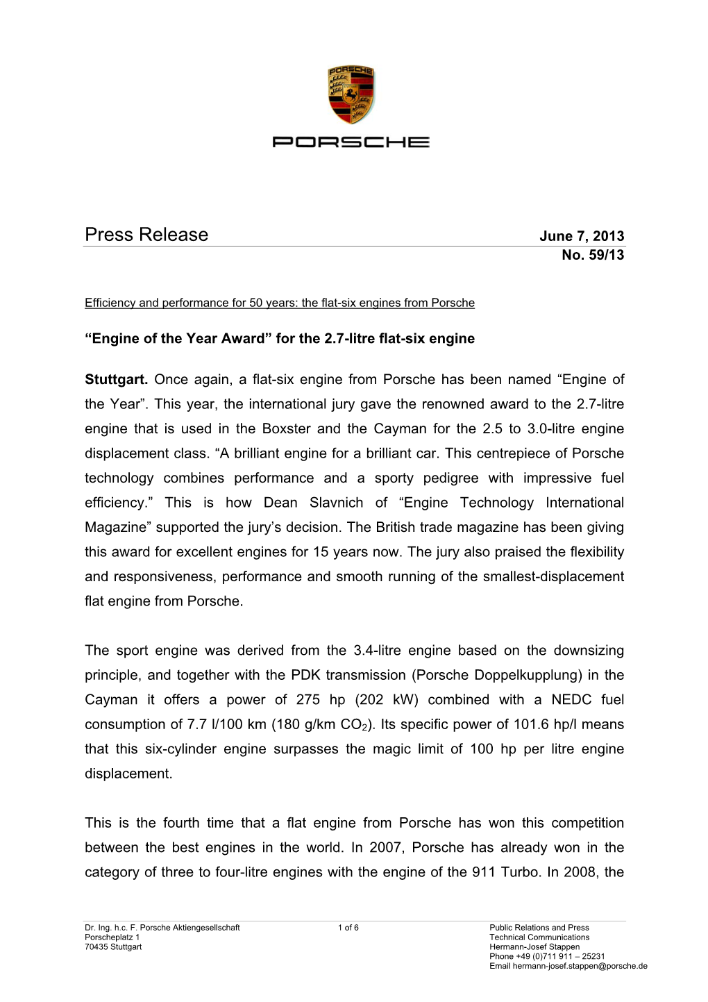 Press Release June 7, 2013 No