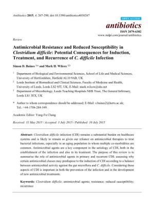 Antimicrobial Resistance and Reduced Susceptibility in Clostridium Difficile: Potential Consequences for Induction, Treatment, and Recurrence of C