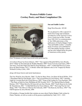 Western Folklife Center Cowboy Poetry and Music Compilation Cds