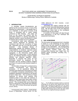 P5.19 the Four Large Hail Assessment Techniques in Severe Thunderstorm Warning Operations in Australia