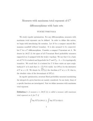 Measures with Maximum Total Exponent of C1 Diffeomorphisms