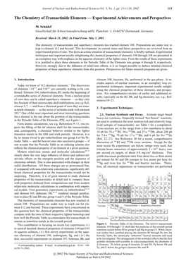 The Chemistry of Transactinide Elements — Experimental Achievements and Perspectives