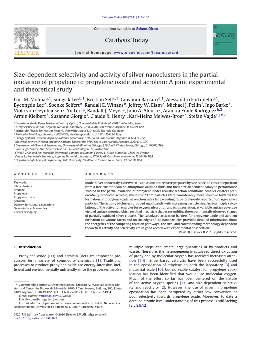 Catalysis Today Size-Dependent Selectivity and Activity of Silver