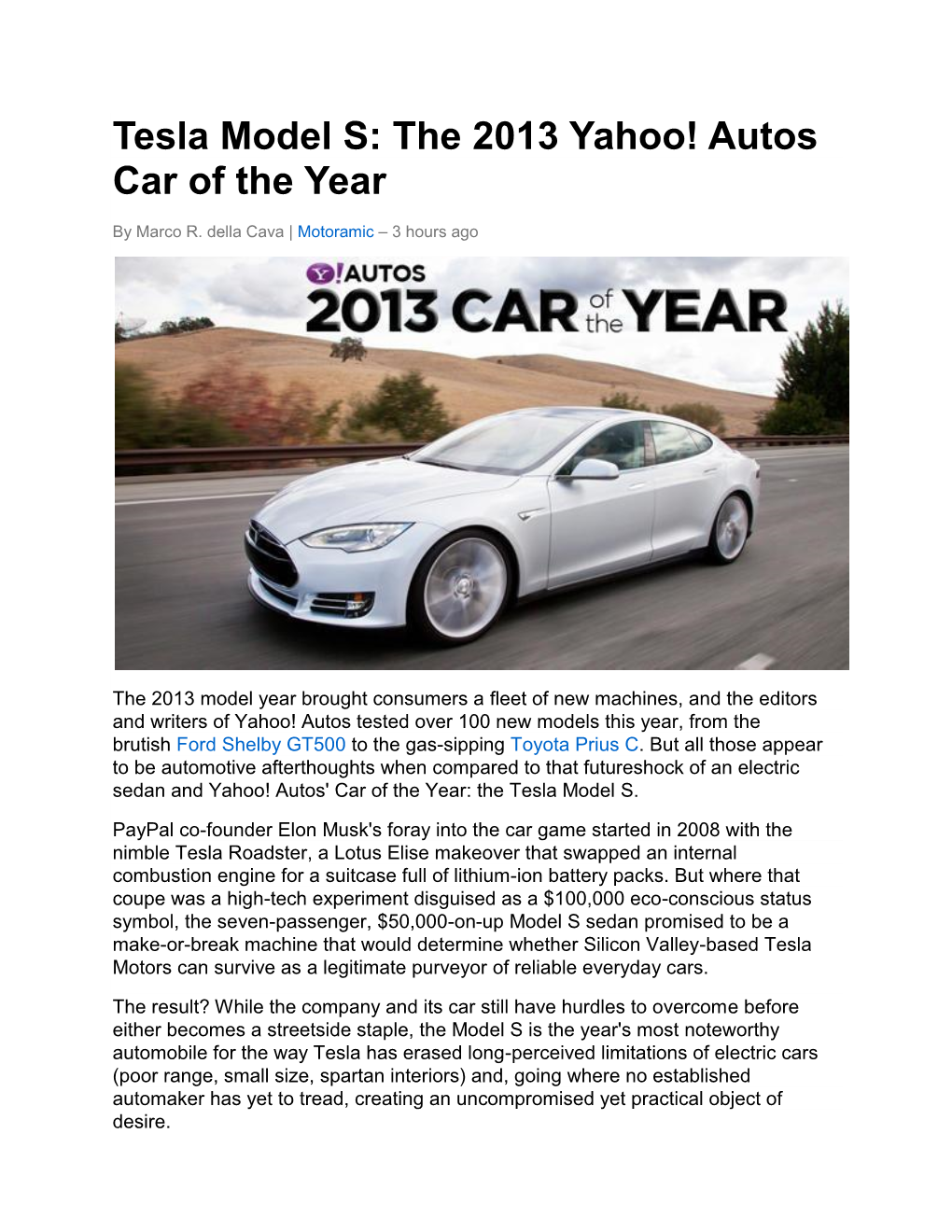 Tesla Model S: the 2013 Yahoo! Autos Car of the Year