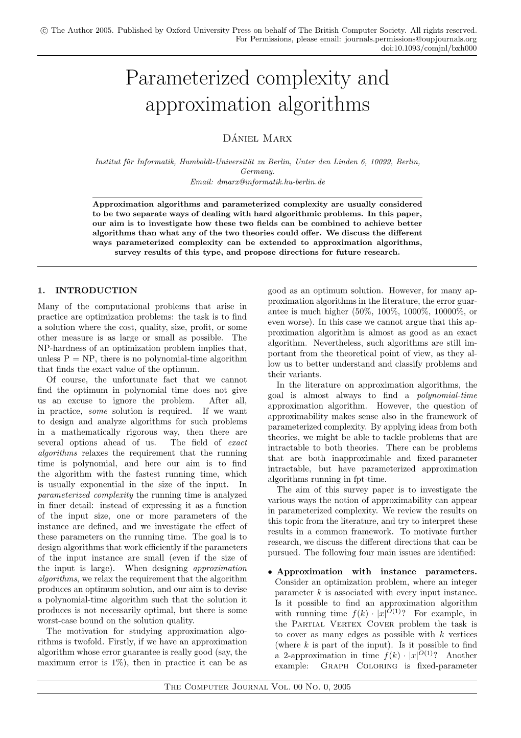 Parameterized Complexity and Approximation Algorithms