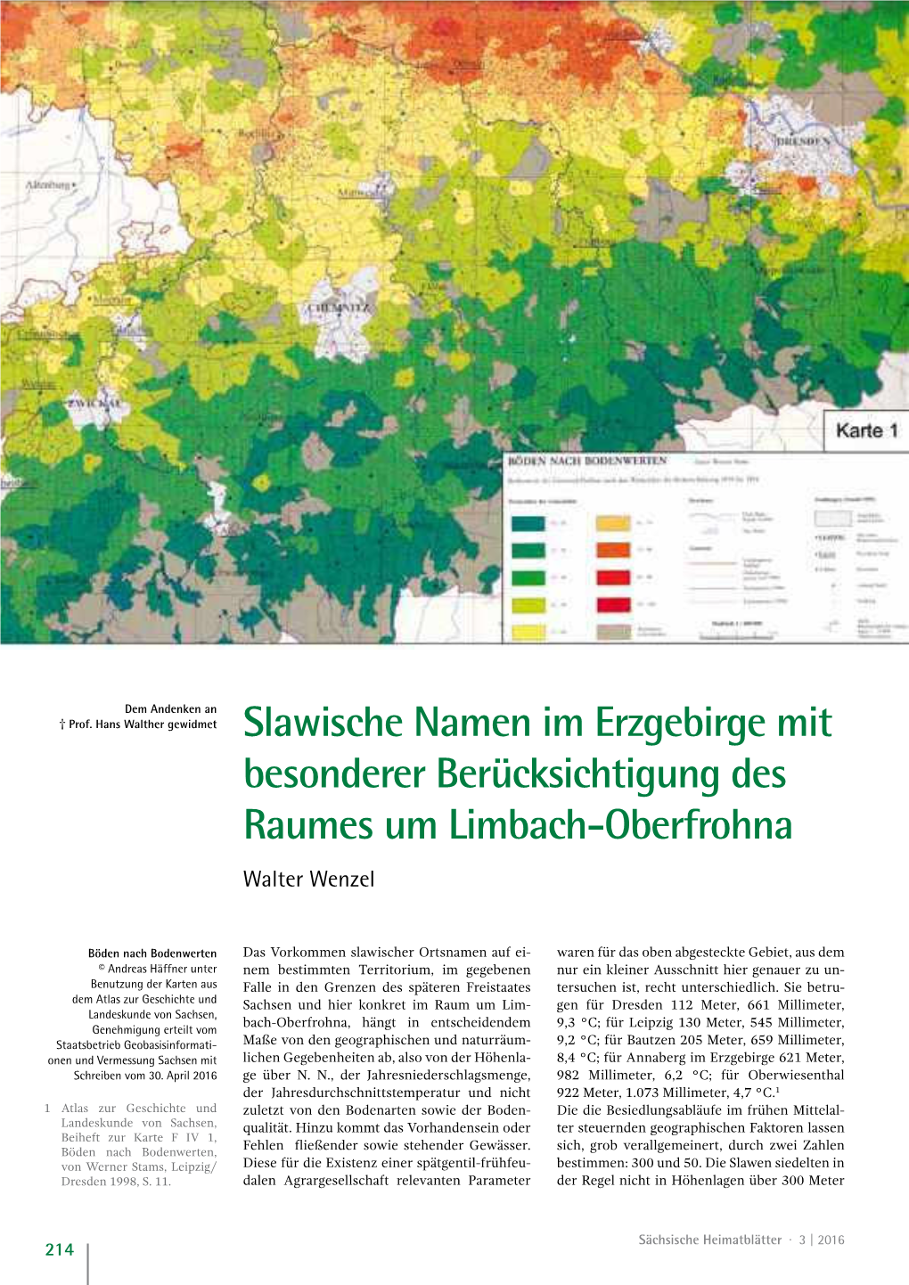 Slawische Namen Im Erzgebirge Mit Besonderer Berücksichtigung Des Raumes Um Limbach-Oberfrohna Walter Wenzel