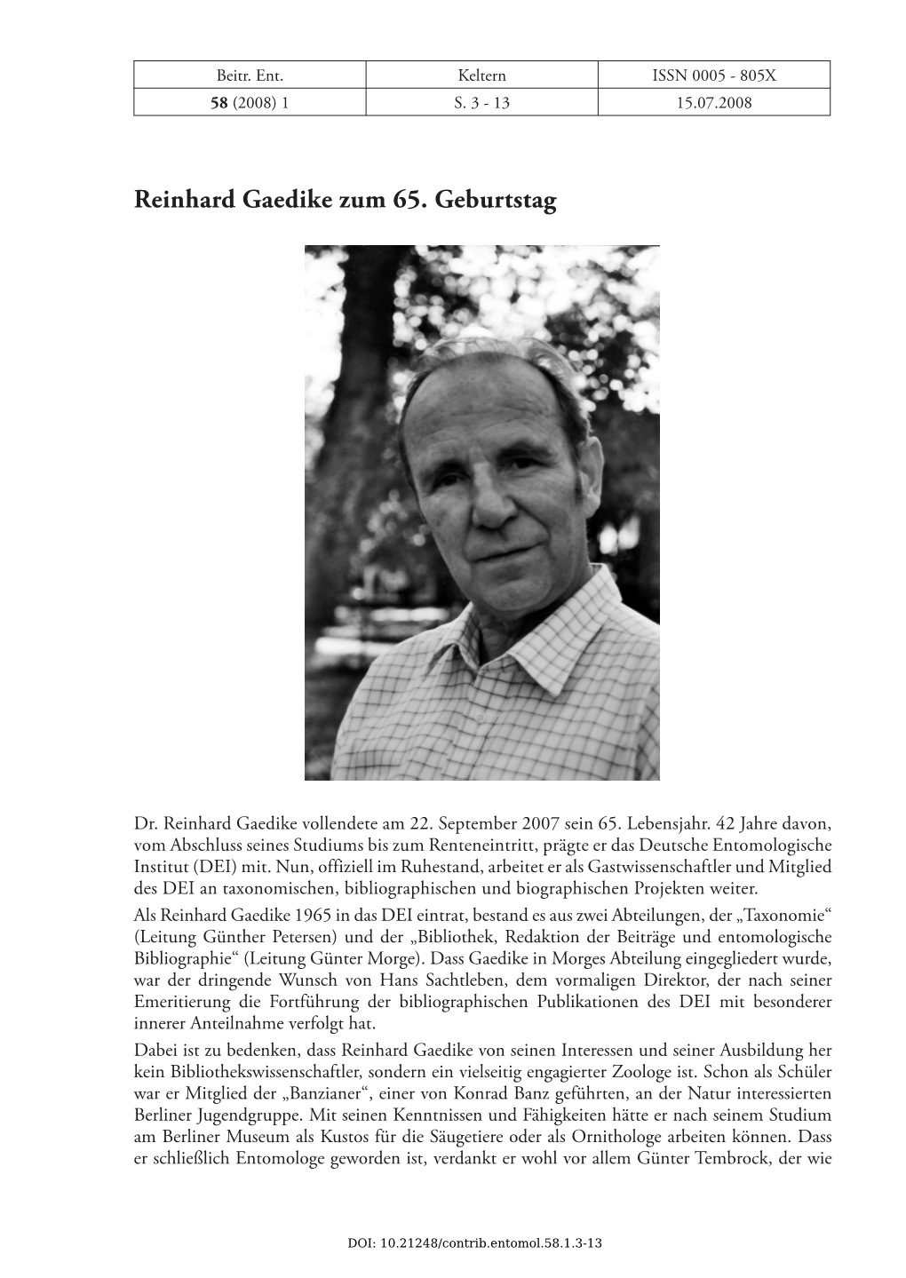 Reinhard Gaedike Zum 65. Geburtstag