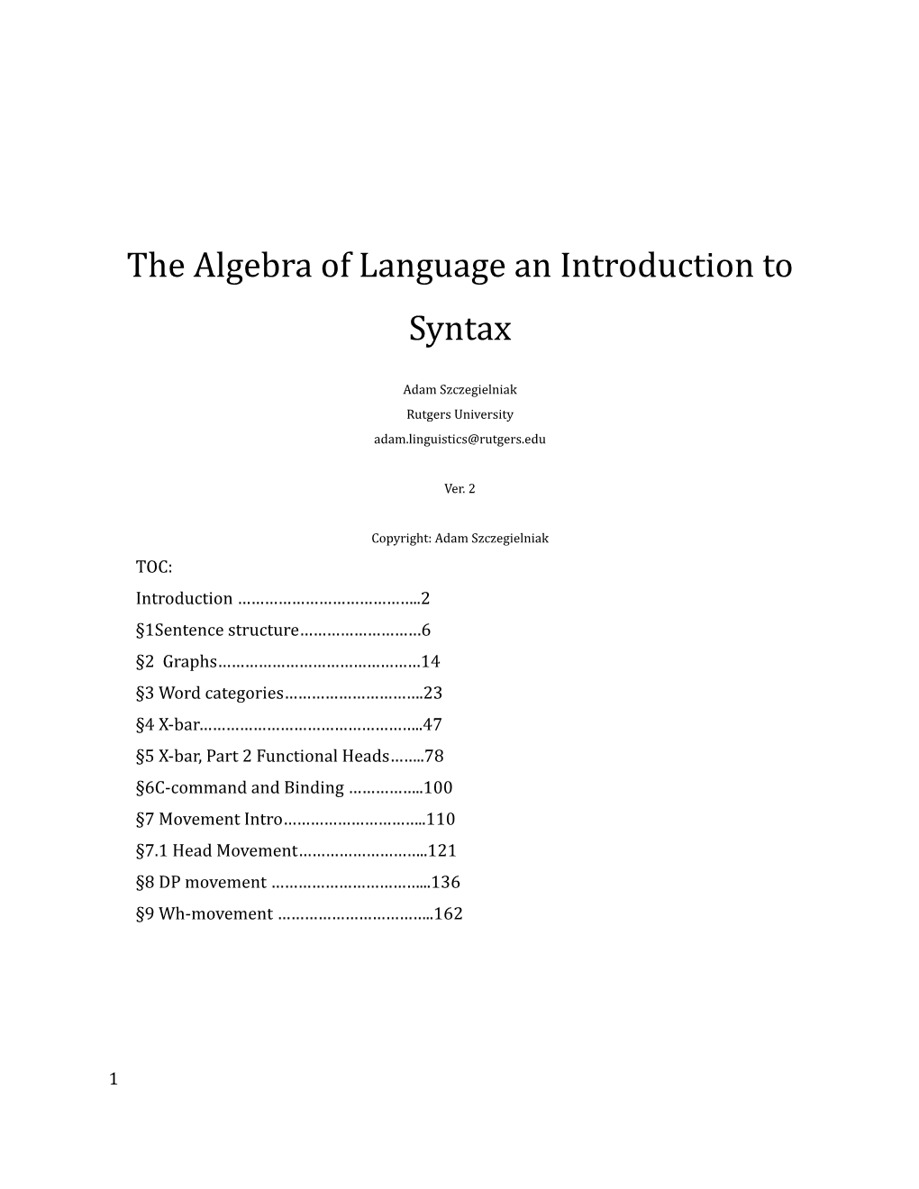 The Algebra of Language Introduction to Syntax