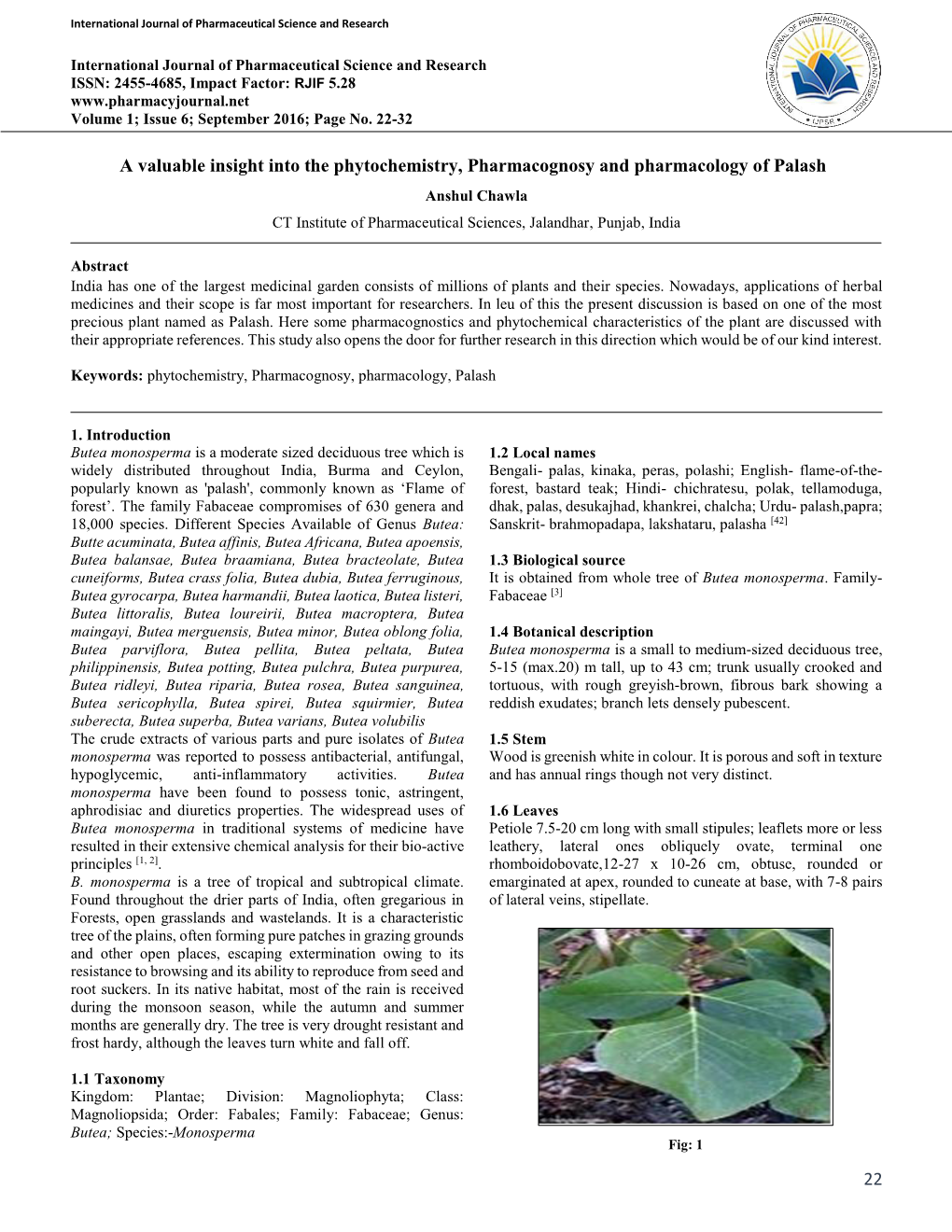 22 a Valuable Insight Into the Phytochemistry, Pharmacognosy