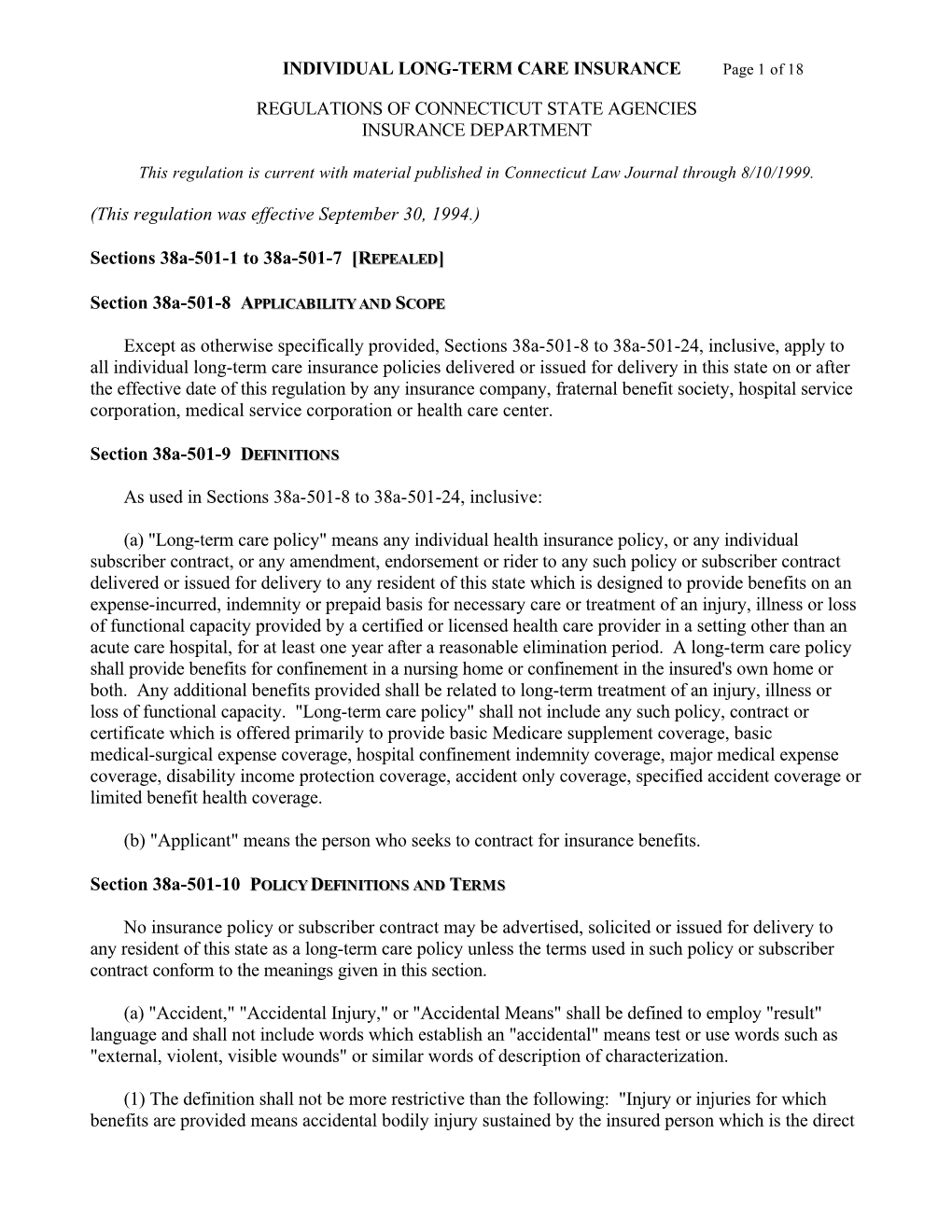 INDIVIDUAL LONG-TERM CARE INSURANCE Page 1 of 18