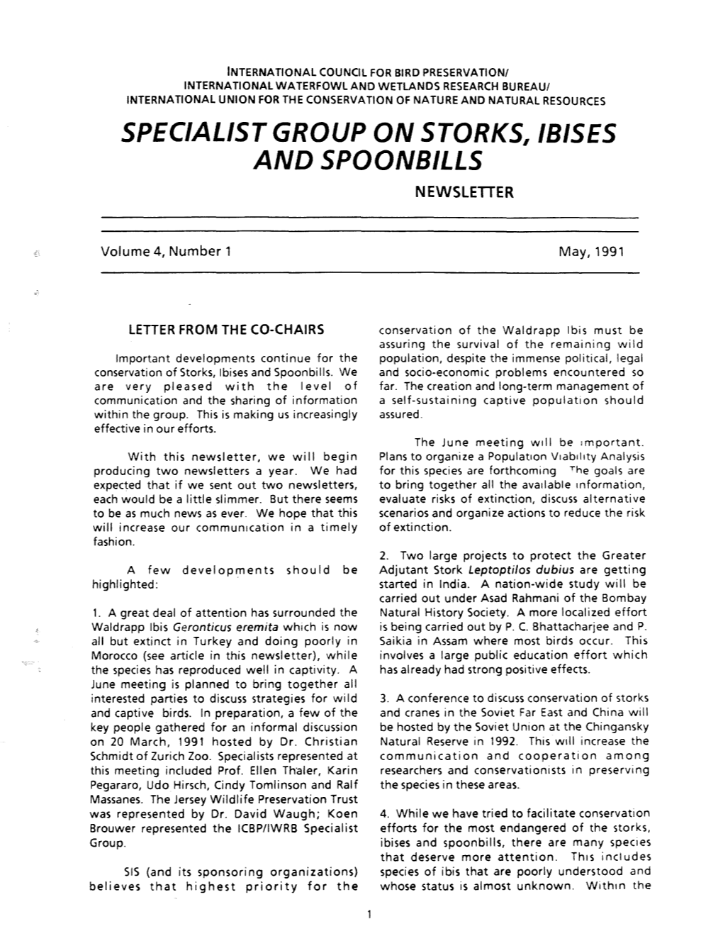 Specialist Group on Storks, Ibises and Spoonbills Newsletier