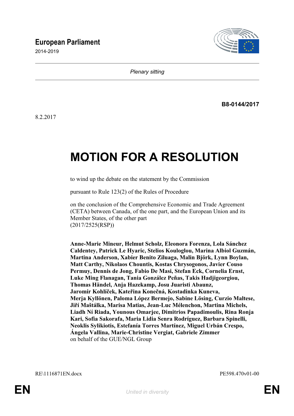 En En Motion for a Resolution