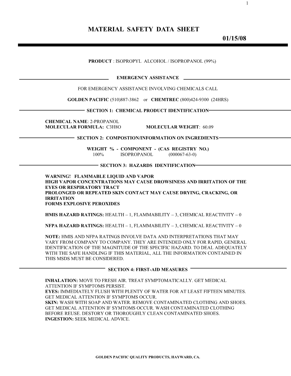 Material Safety Data Sheet s87