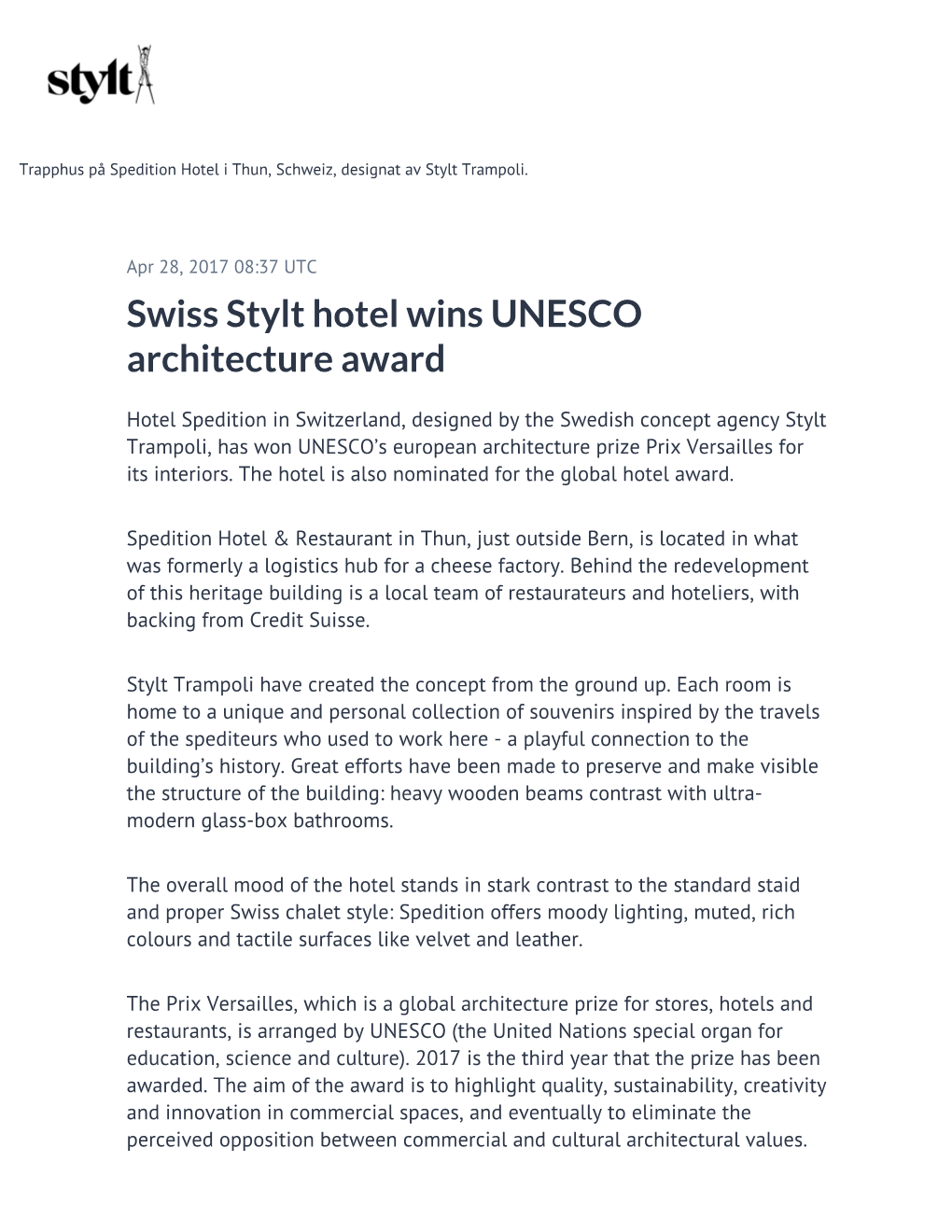 Swiss Stylt Hotel Wins UNESCO Architecture Award
