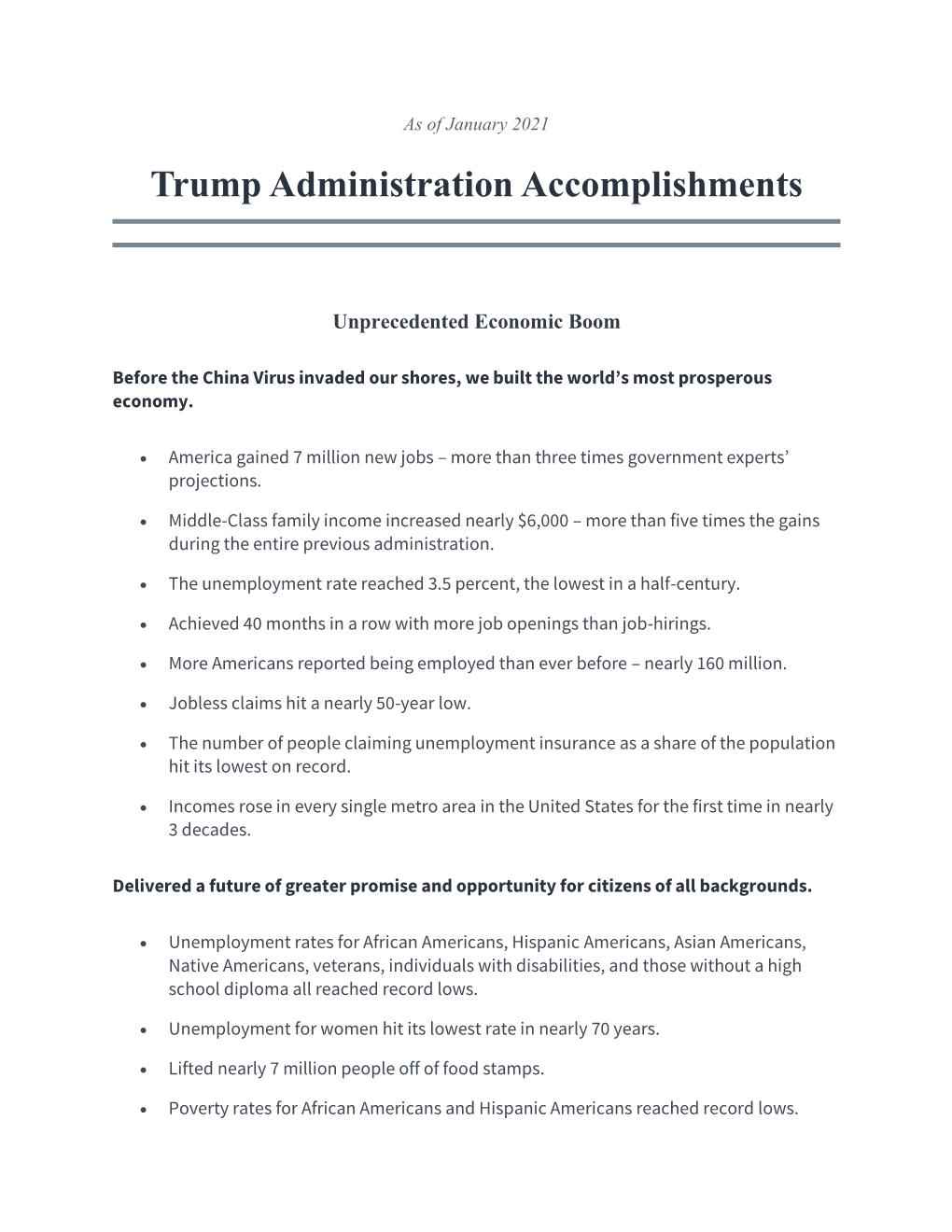 Trump Administration Accomplishments