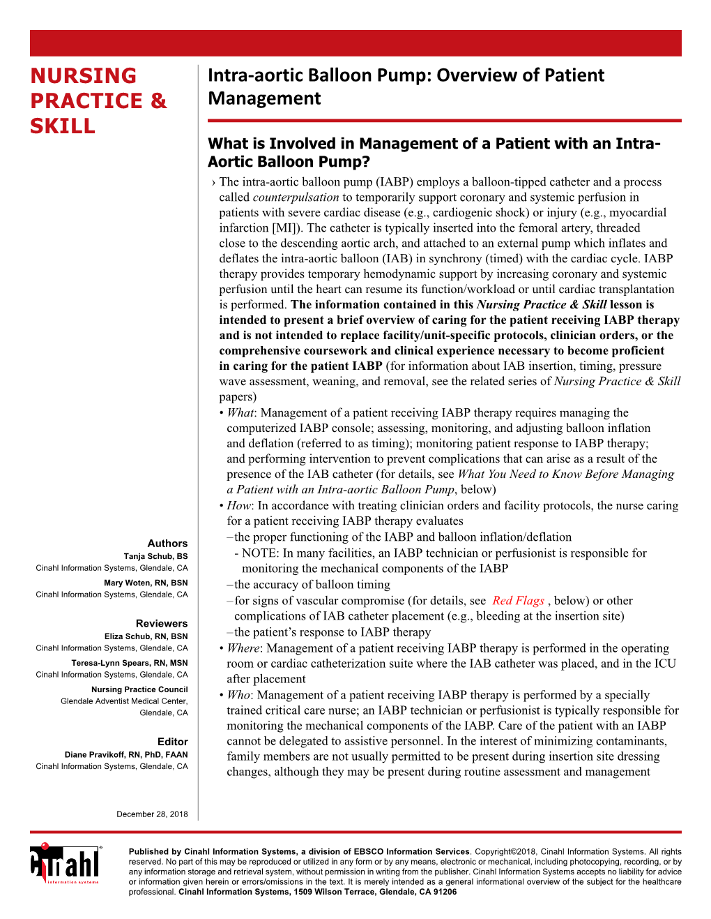 Intra-Aortic Balloon Pump: Overview of Patient Management