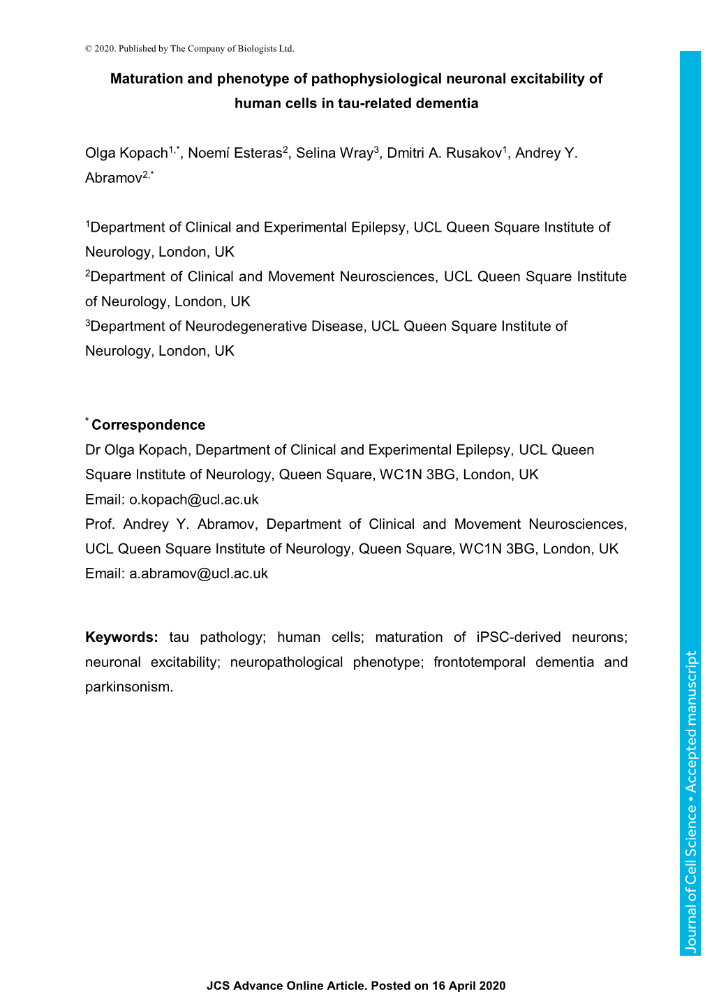 Journal of Cell Science • Accepted Manuscript