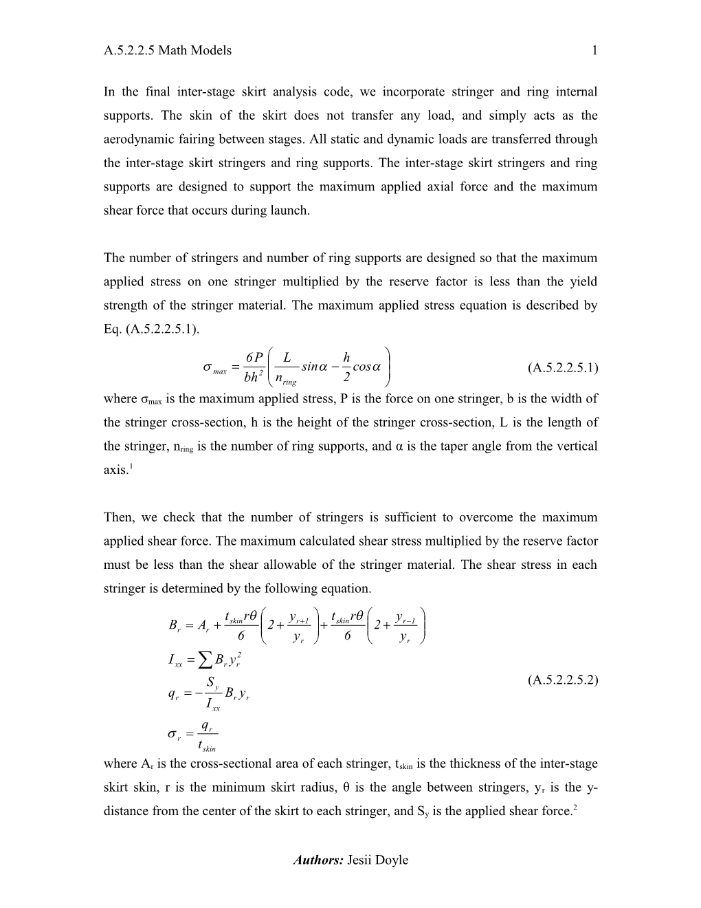 The Final Inter-Stage Skirt Analysis Code Incorporates the Stringer and Ring Internal Supports