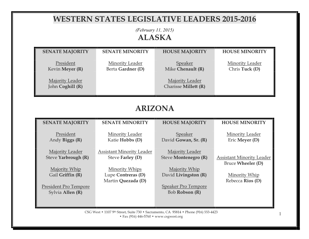 Western States Legislative Leaders 2015-2016