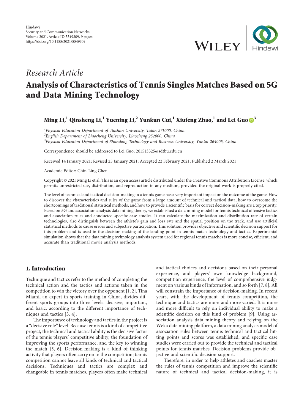 Analysis of Characteristics of Tennis Singles Matches Based on 5G and Data Mining Technology