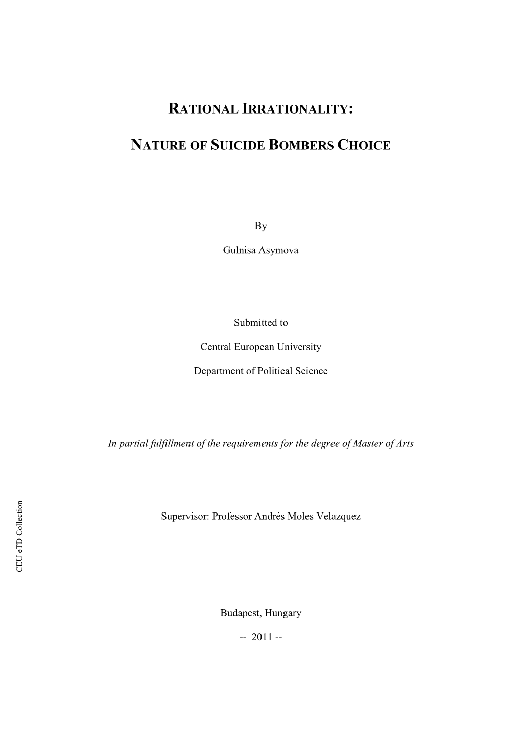 Rational Irrationality: Nature of Suicide Bombers Choice