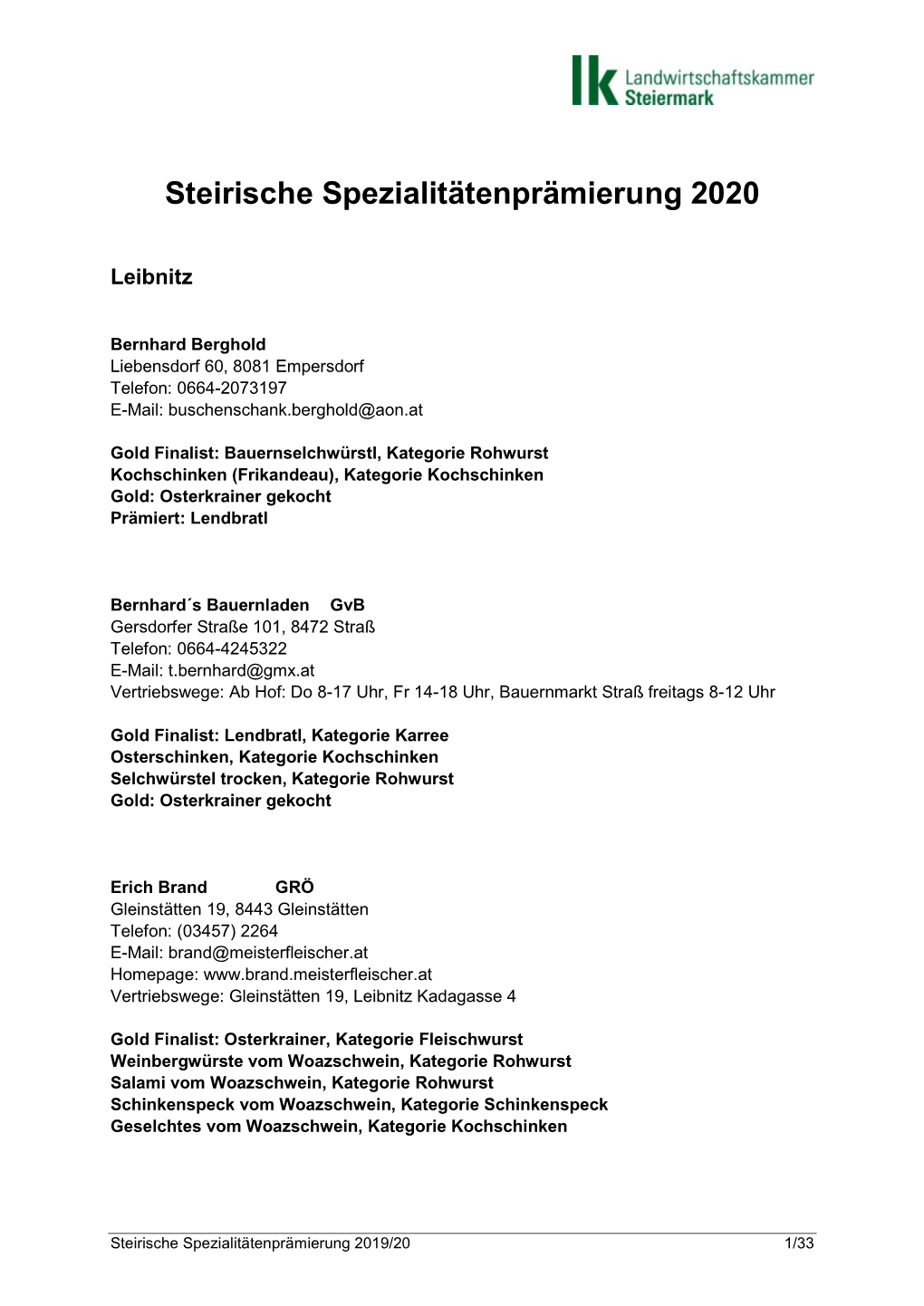 Steirische Spezialitätenprämierung 2020