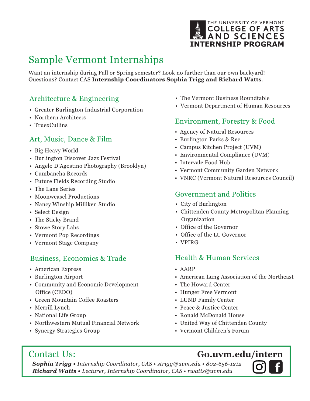 Sample Vermont Internships