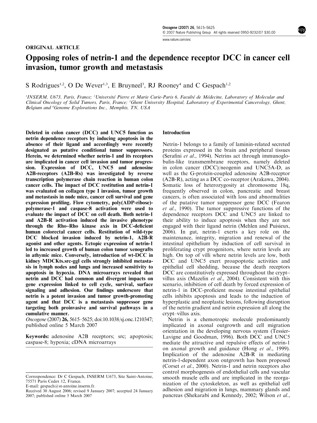 Opposing Roles of Netrin-1 and the Dependence Receptor DCC in Cancer Cell Invasion, Tumor Growth and Metastasis