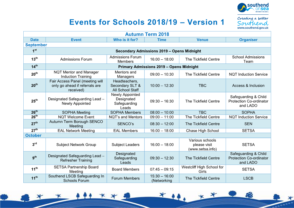 Events for Schools 2018/19 – Version 1