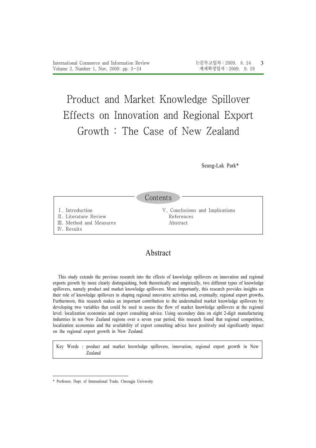 Product and Market Knowledge Spillover Effects on Innovation and Regional Export Growth : the Case of New Zealand