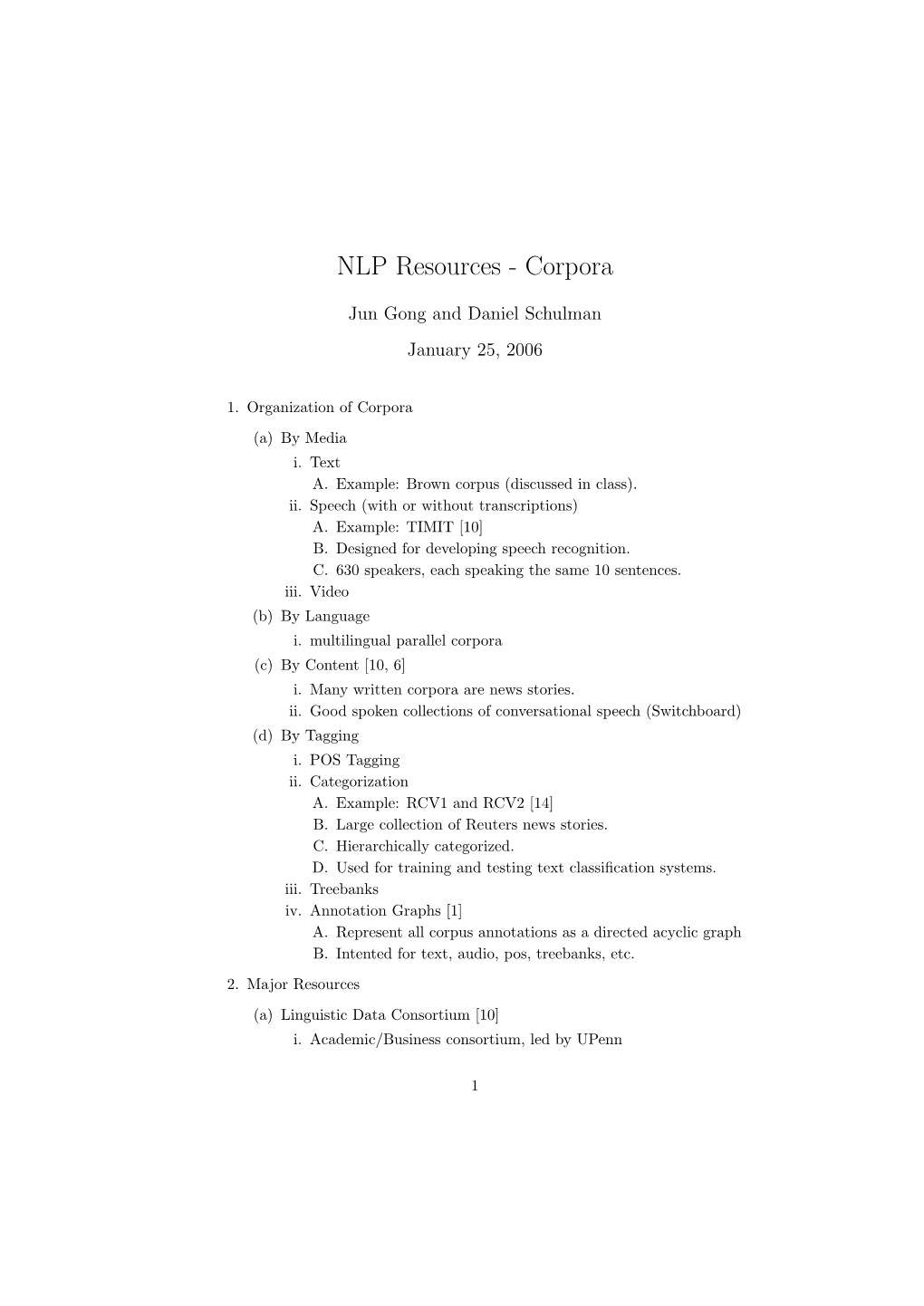 NLP Resources - Corpora