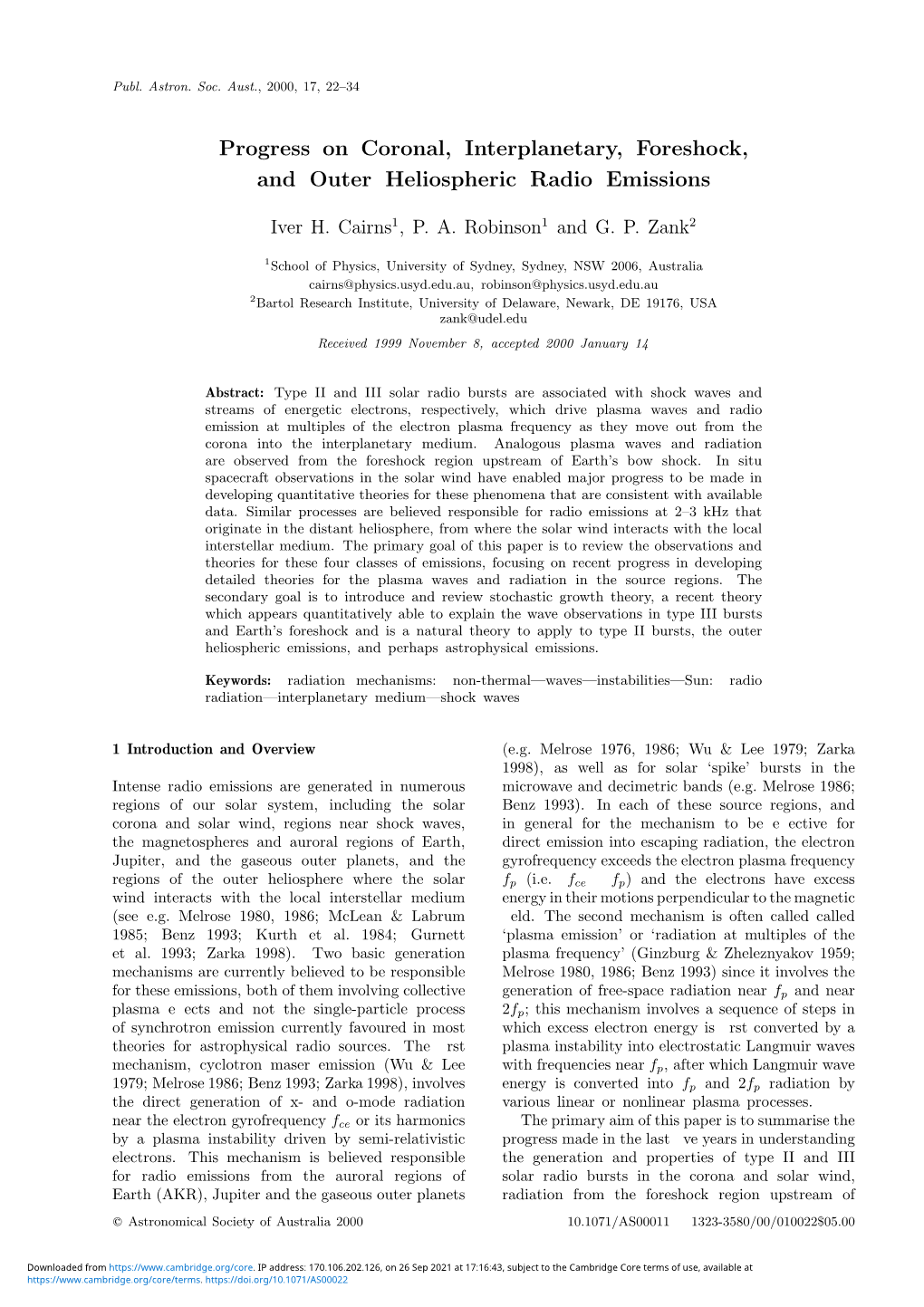 Progress on Coronal, Interplanetary, Foreshock, and Outer Heliospheric Radio Emissions