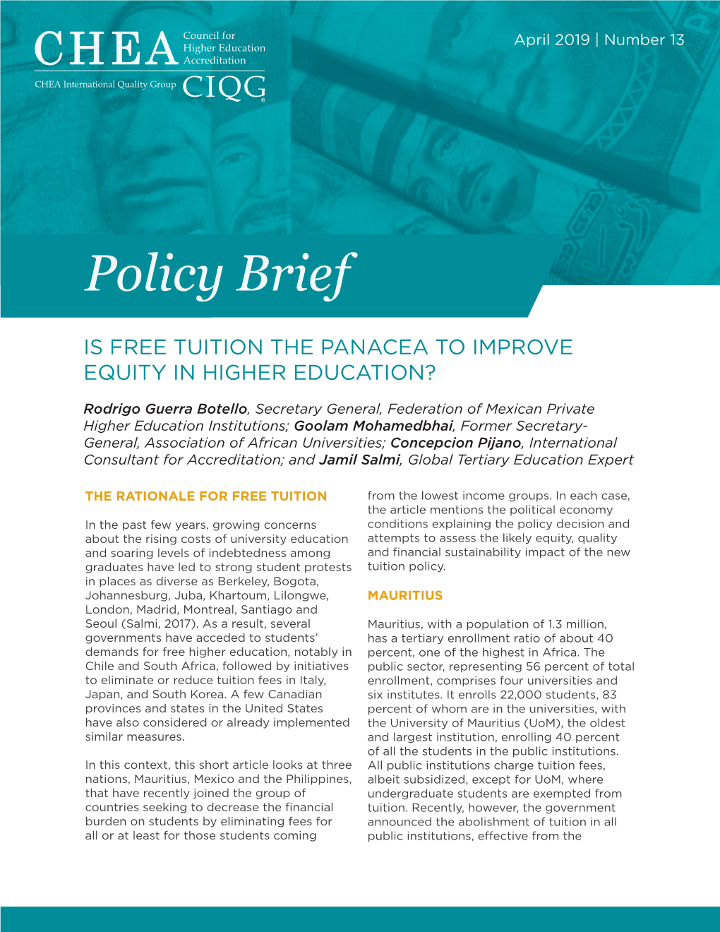 Policy Brief #13: Is Free Tuition the Panacea To