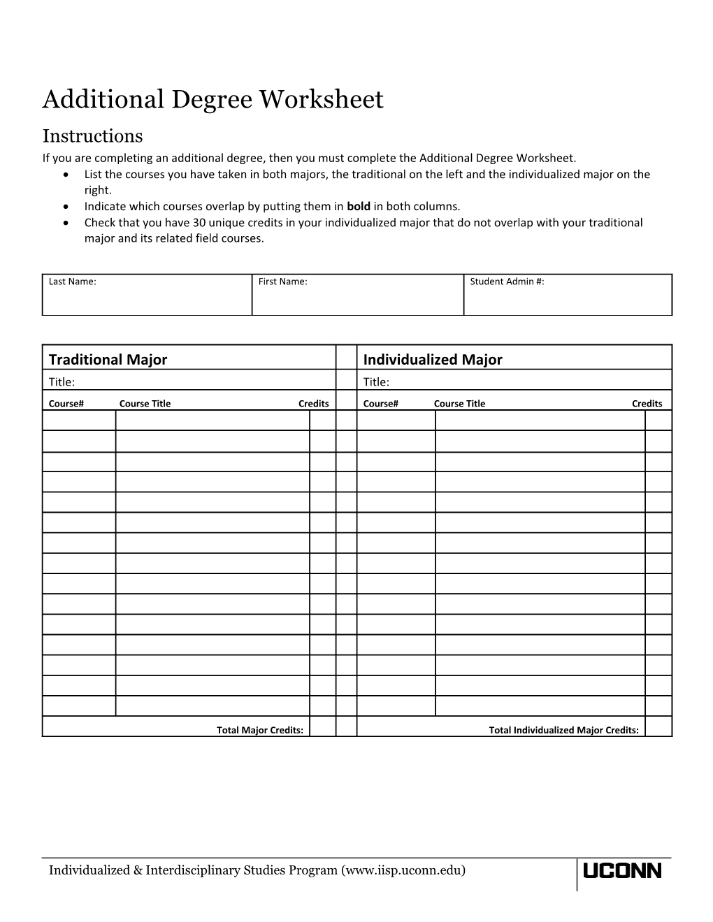 Additional Degree Worksheet