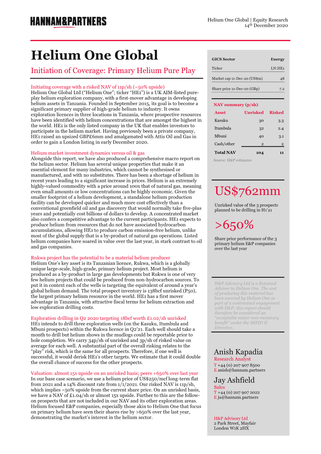 Helium One Global | Equity Research 14Th December 2020