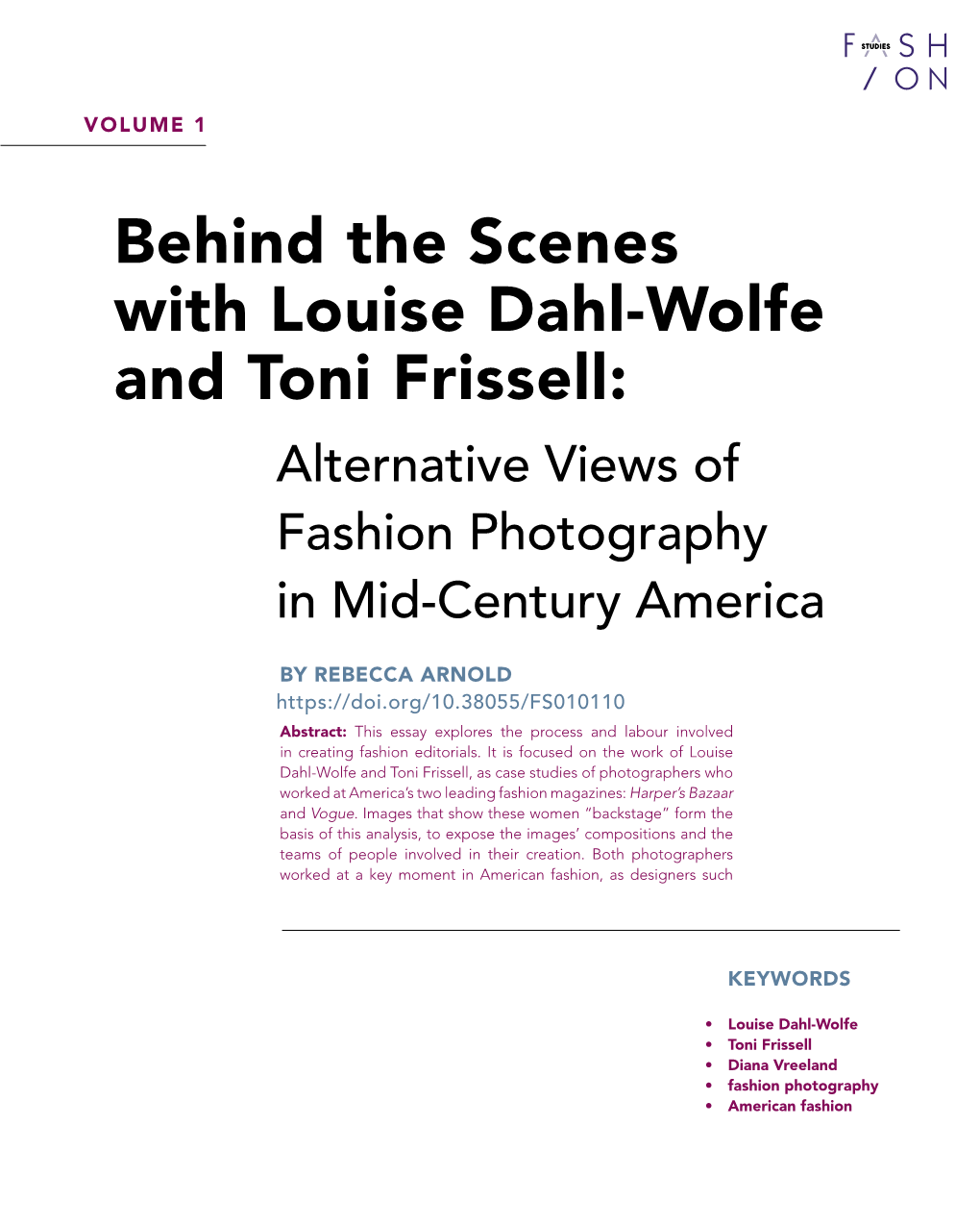 Behind the Scenes with Louise Dahl-Wolfe and Toni Frissell: Alternative Views of Fashion Photography in Mid-Century America