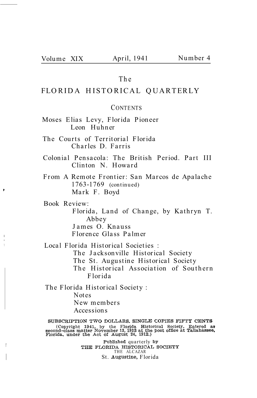 The FLORIDA HISTORICAL QUARTERLY