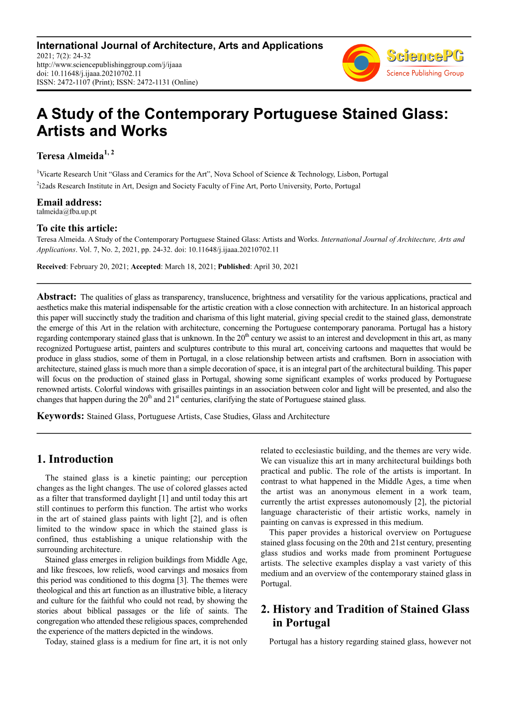 A Study of the Contemporary Portuguese Stained Glass: Artists and Works