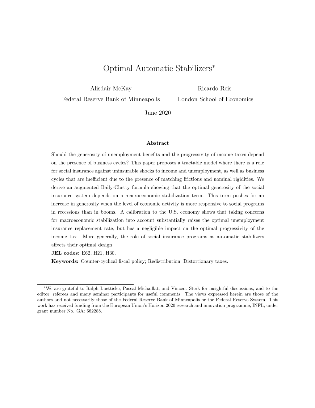 Optimal Automatic Stabilizers∗