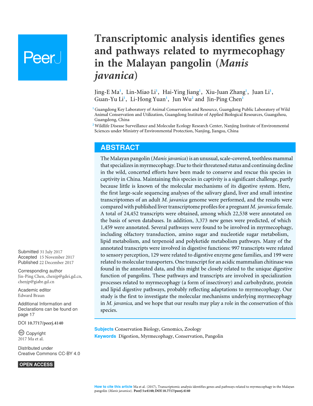 Transcriptomic Analysis Identifies Genes and Pathways Related to Myrmecophagy in the Malayan Pangolin (Manis Javanica)