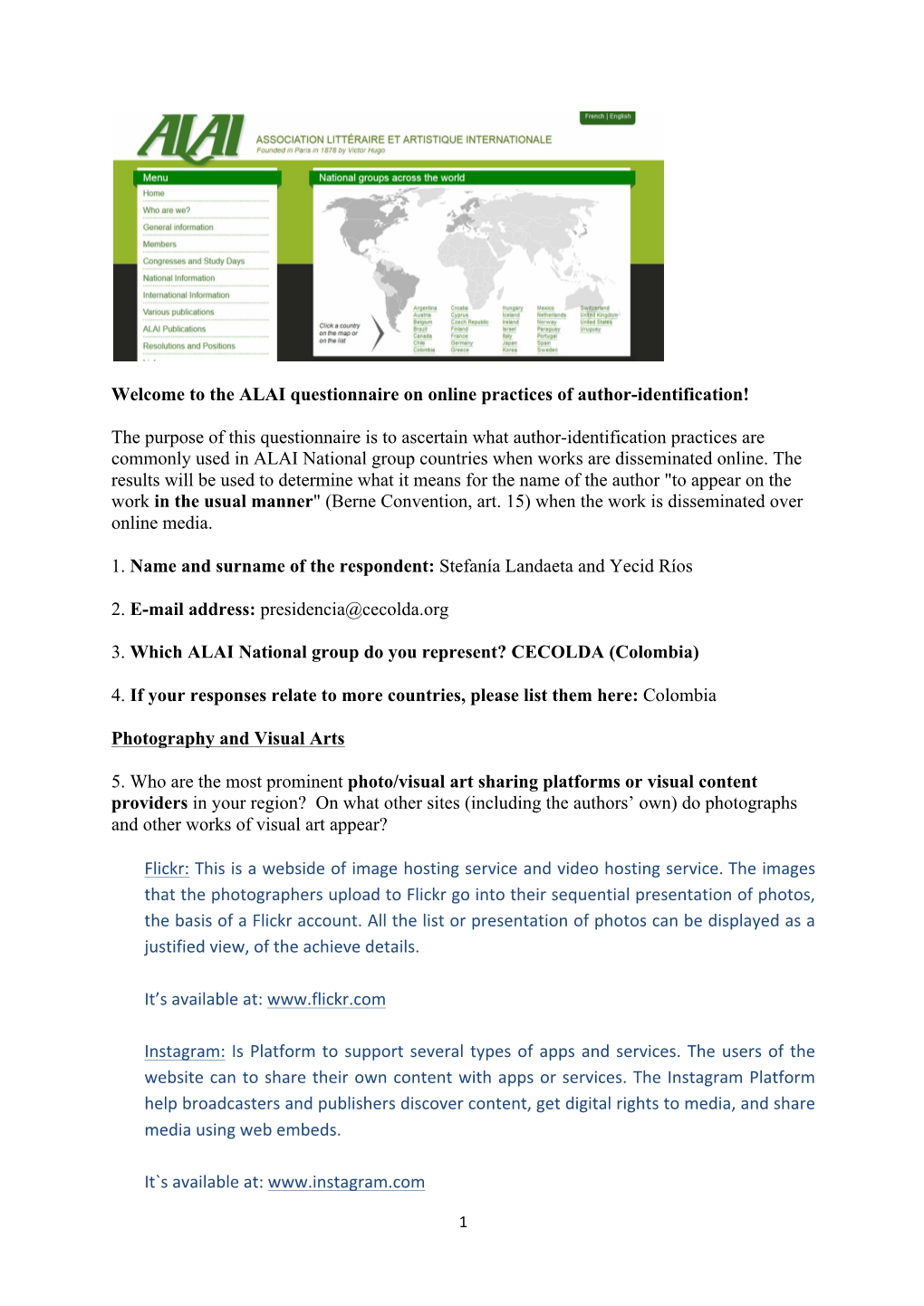 Welcome to the ALAI Questionnaire on Online Practices of Author-Identification!