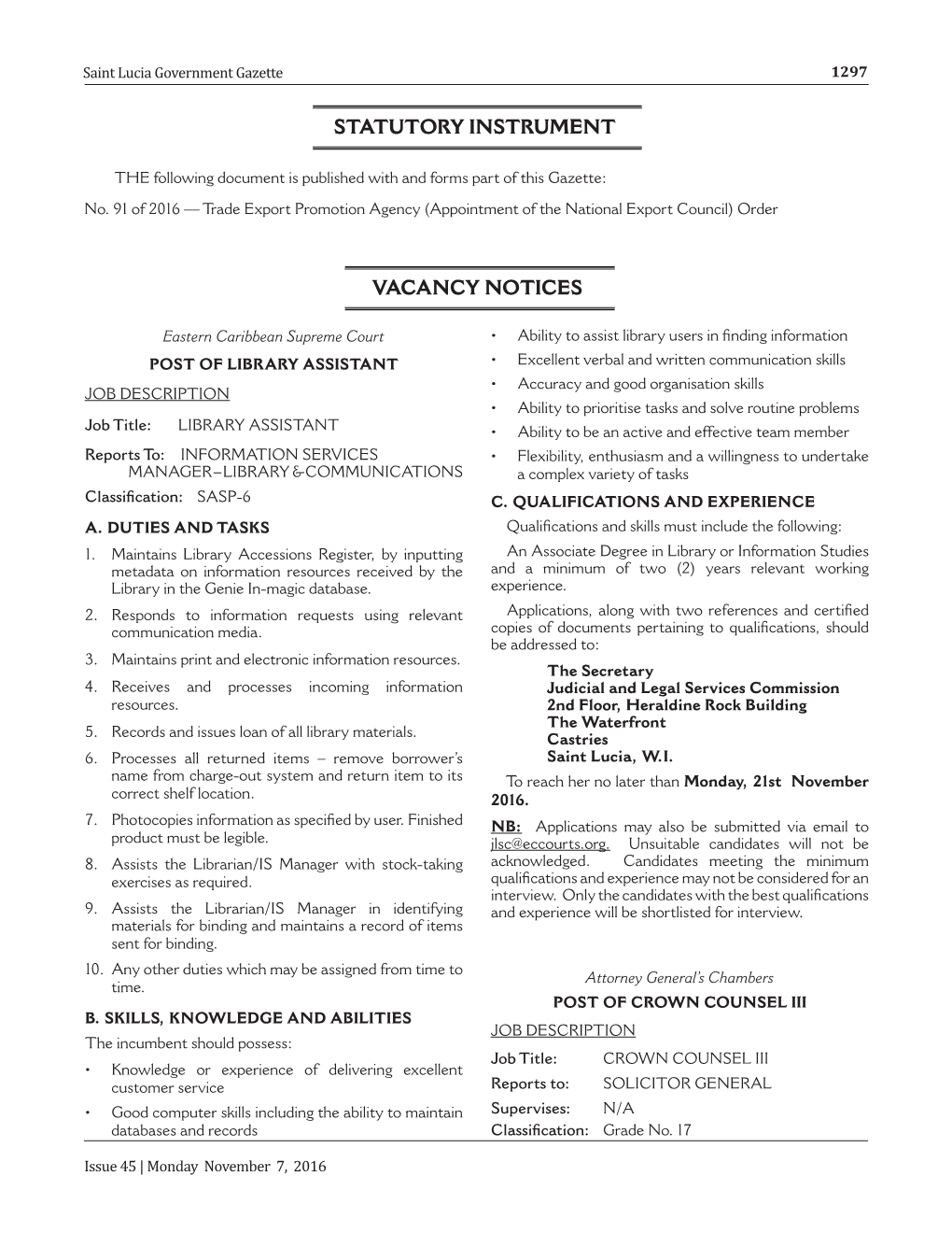 Vacancy Notices Statutory Instrument