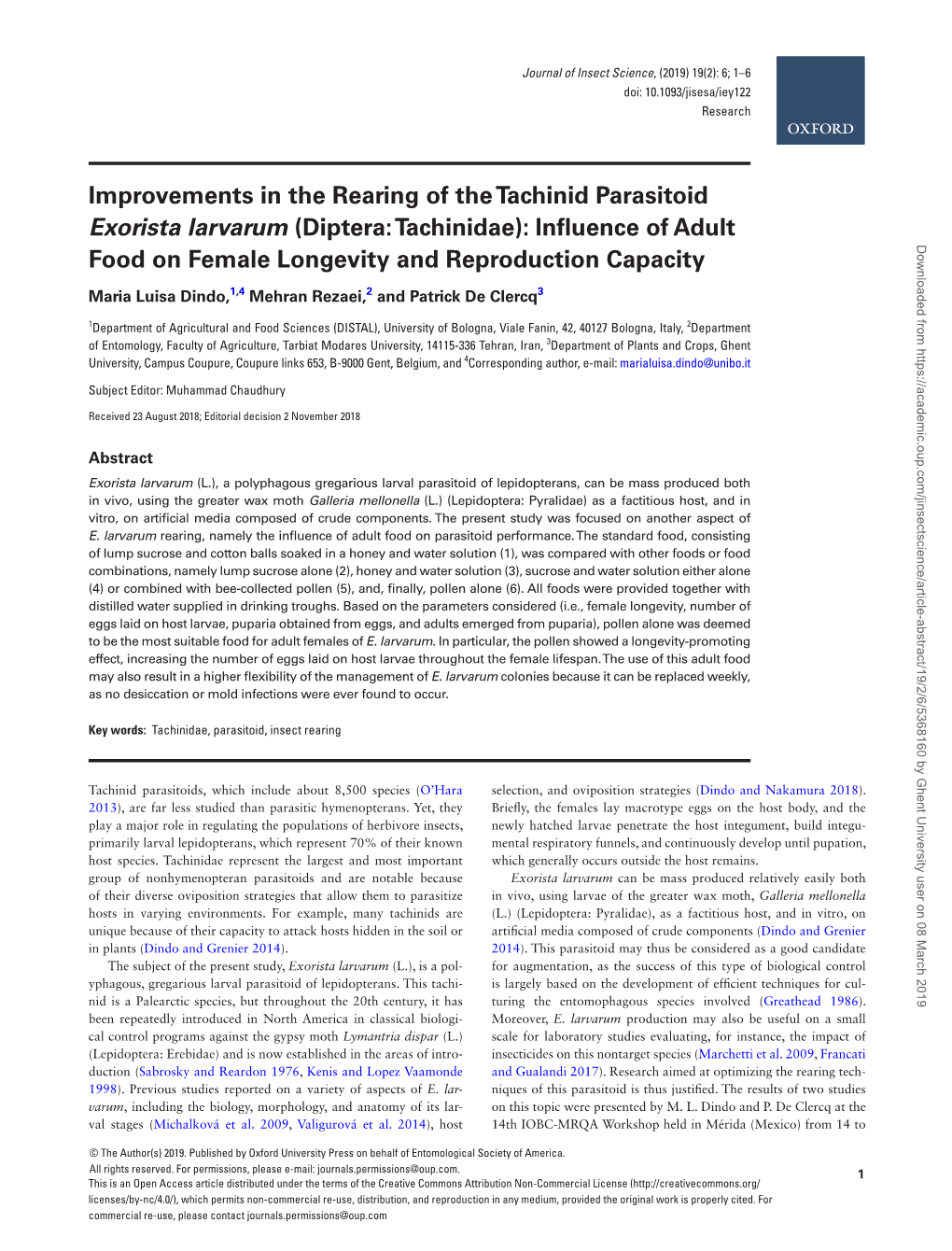 Improvements in the Rearing of the Tachinid Parasitoid Exorista Larvarum