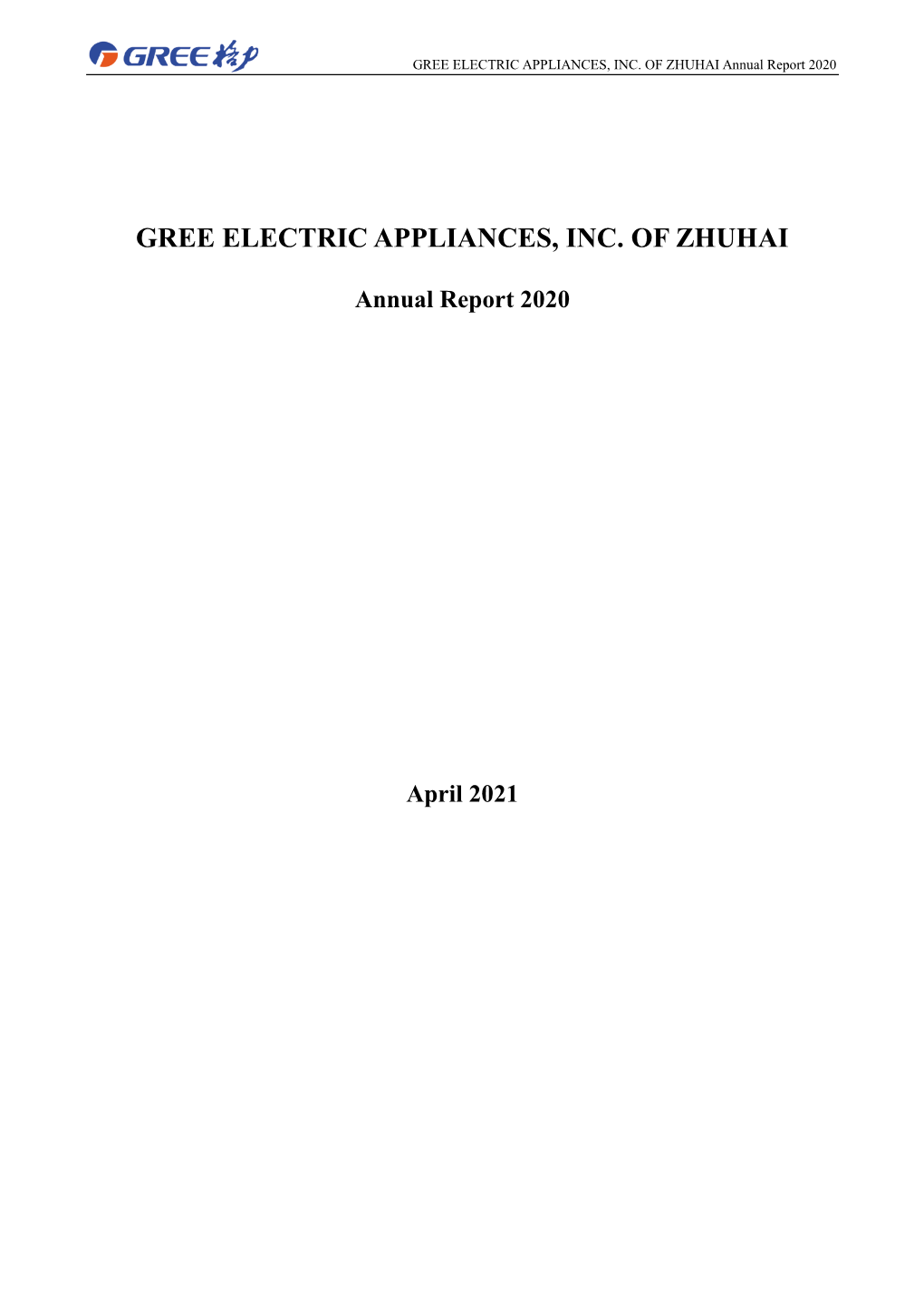 GREE ELECTRIC APPLIANCES, INC. of ZHUHAI Annual Report 2020
