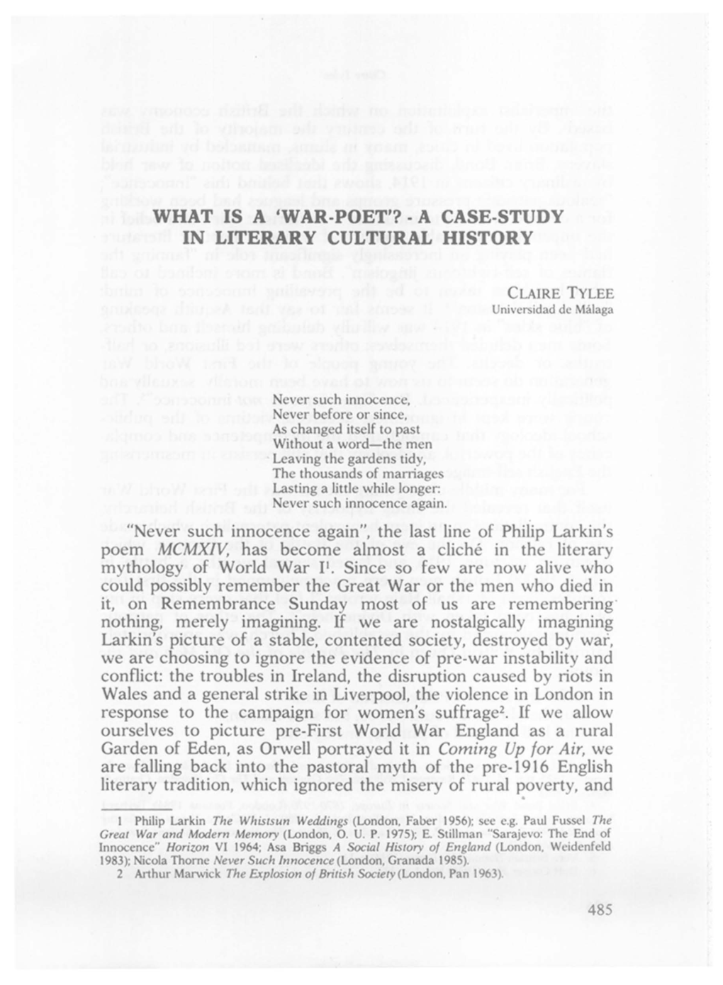 What Is a 4War-Poet'? -A Case-Study in Literary