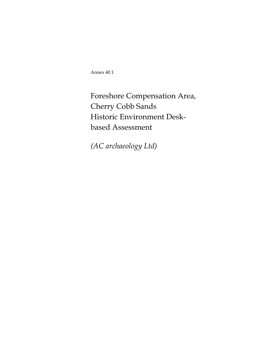 Foreshore Compensation Area, Cherry Cobb Sands Historic Environment Desk- Based Assessment