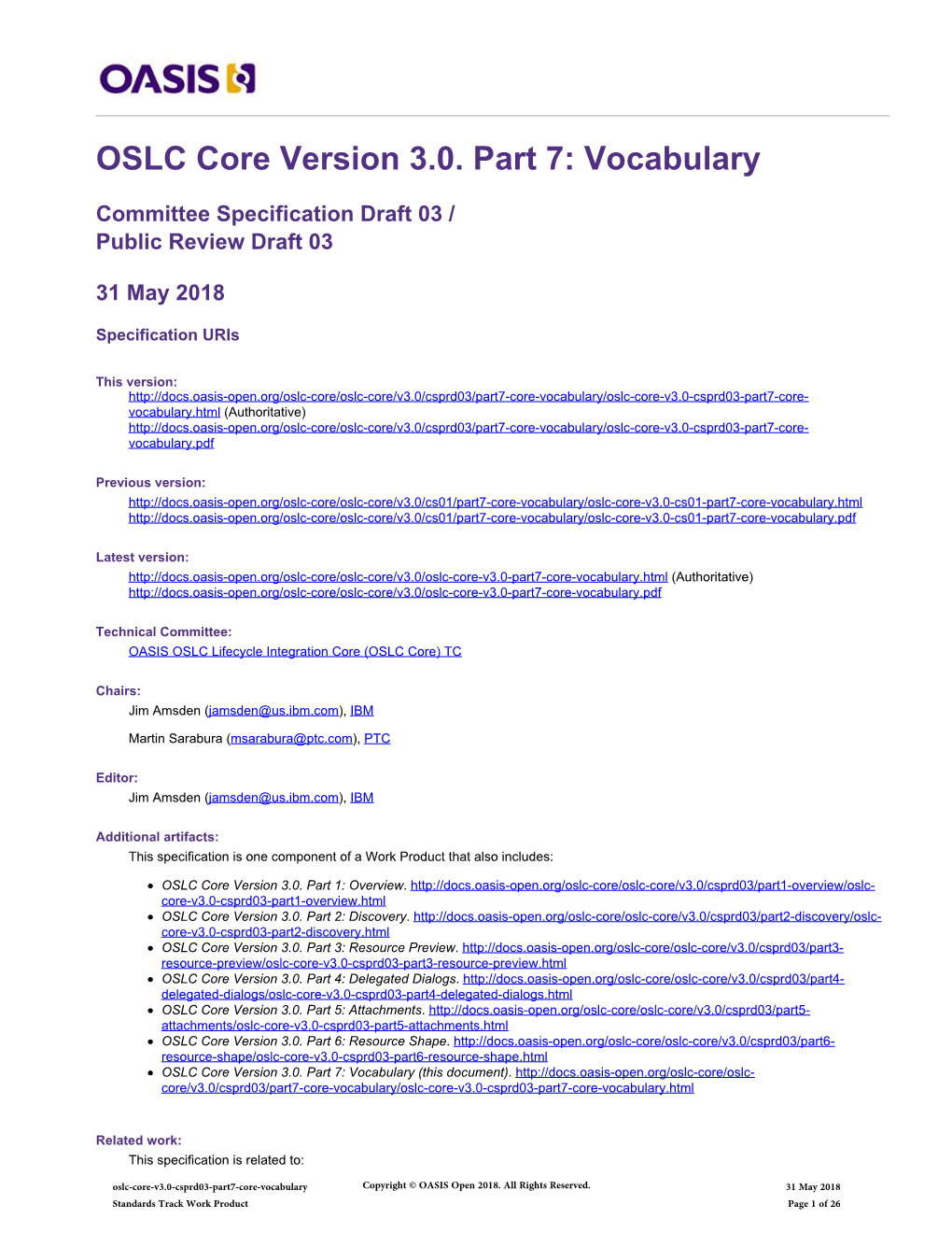 OSLC Core Version 3.0. Part 7: Vocabulary